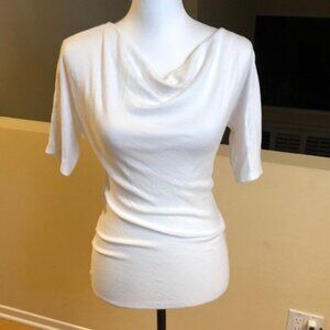 Michael Stars fitted white drape neck short sleeve blouse